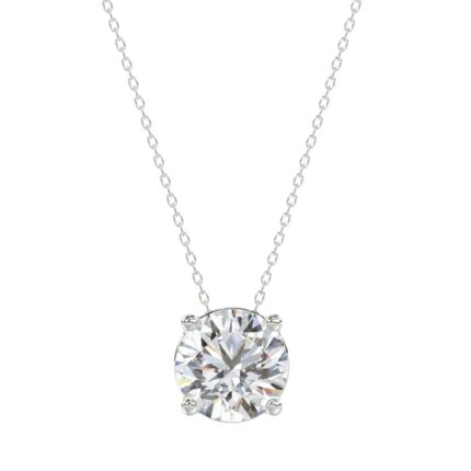 LADIES SOLITAIRE PENDANT WITH UNDER-PASS CHAIN 2.00CT ROUND DIAMOND 14K WHITE GOLD