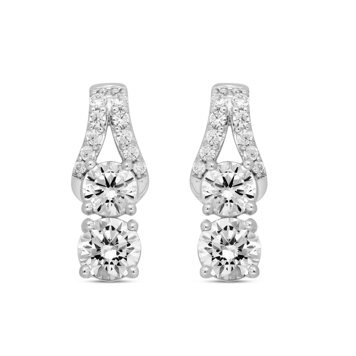 LADIES EARRINGS 2CT ROUND DIAMOND 14K WHITE GOLD - Image 1