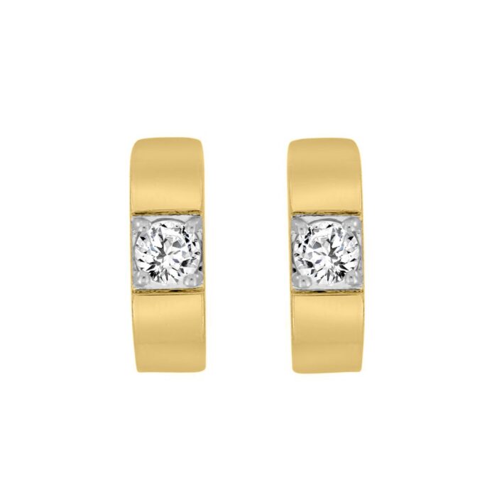 LADIES HOOPS EARRINGS 1/2CT ROUND DIAMOND 14K YELLOW GOLD - Image 1