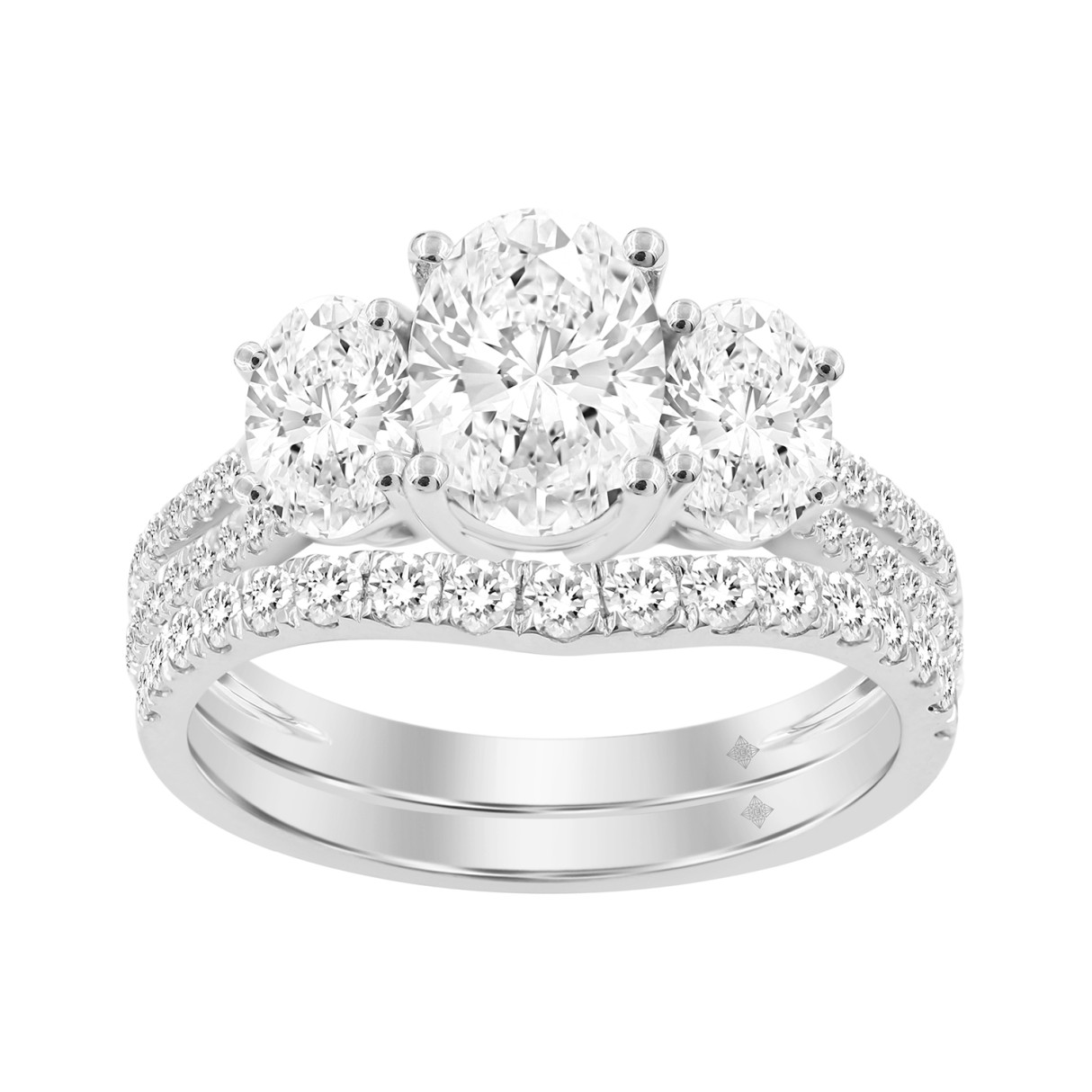 LADIES BRIDAL SET 2 3/8CT ROUND/OVAL DIAMOND 14K WHITE GOLD (CENTER STONE OVAL DIAMOND 1CT ) - Image 1