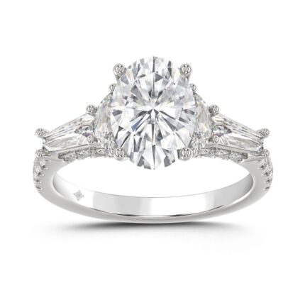 LADIES RING 3 1/2CT ROUND/HALF MOON/OVAL/BAGUETTE DIAMOND 14K WHITE GOLD (CENTER STONE OVAL DIAMOND 2CT )