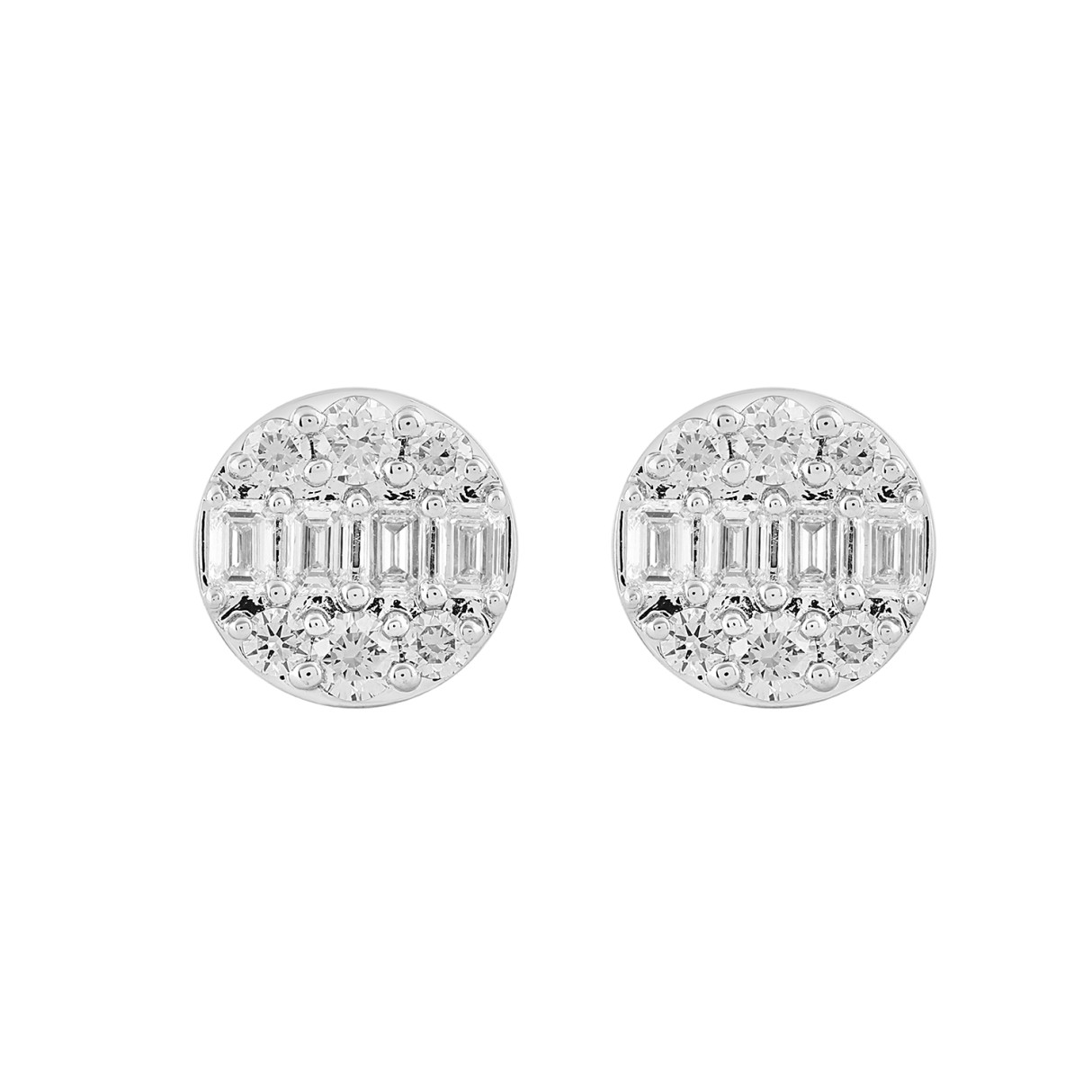 LADIES EARRINGS 1 1/2CTROUND/EMERALD DIAMOND 14K WHITE GOLD - Image 1