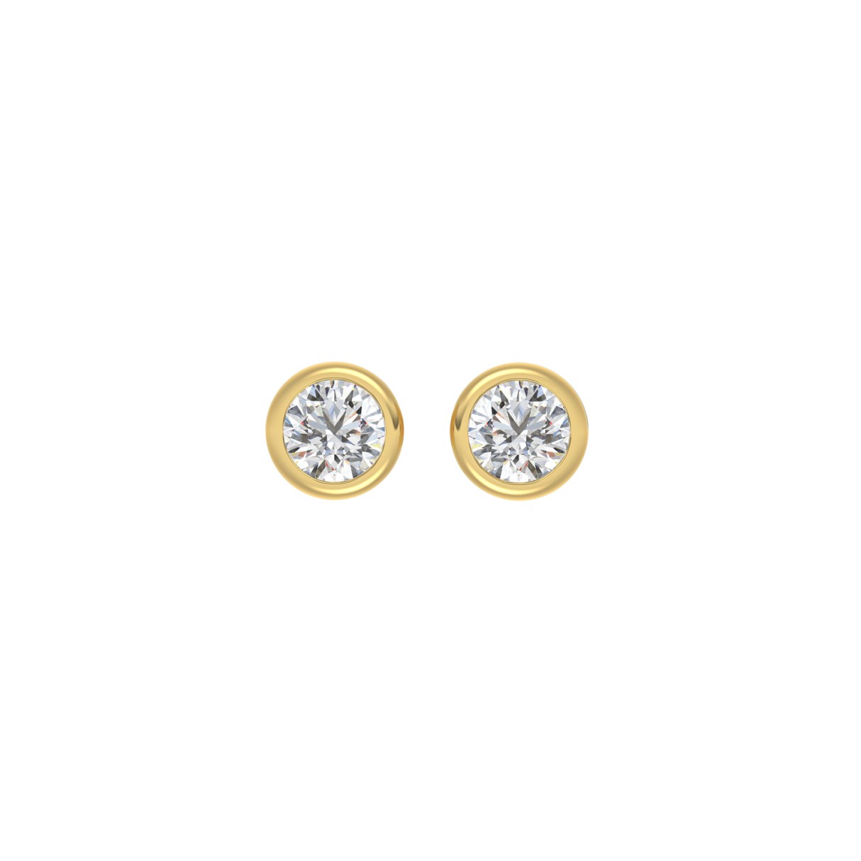 LADIES SOLITAIRE EARRINGS 1CT ROUND DIAMOND 14K YELLOW GOLD - Image 1
