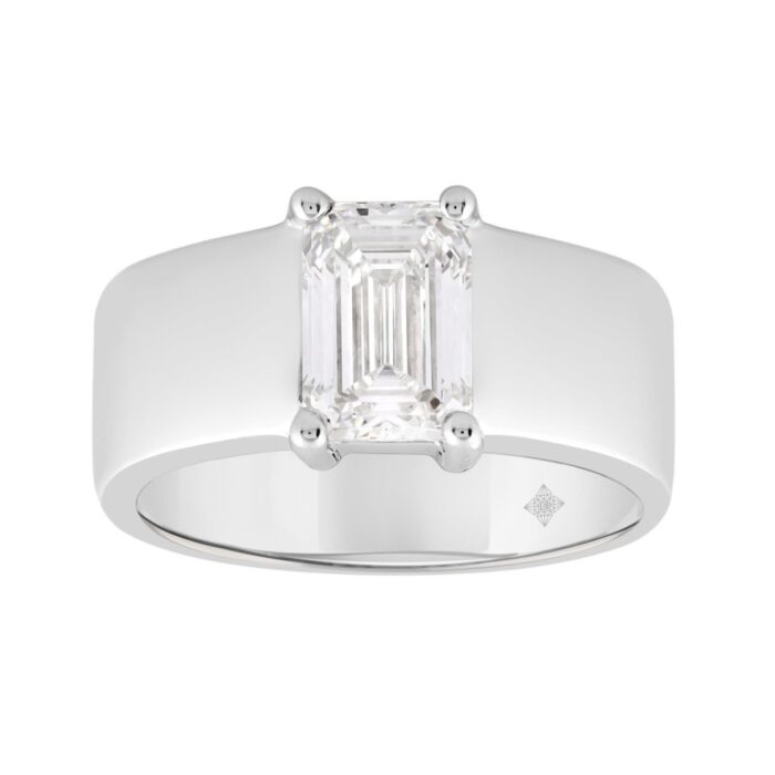 LADIES RING 2CT EMERALD DIAMOND 14K WHITE GOLD - Image 1