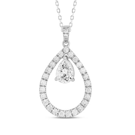 14K WHITE GOLD 1.00CT ROUND/PEAR DIAMOND LADIES PENDANT WITH CHAIN