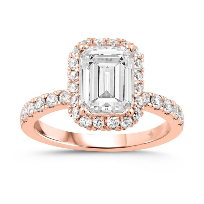 LADIES RING 4.00CT ROUND/EMERALD DIAMOND 14K ROSE GOLD (CENTER STONE EMERALD DIAMOND 3.00CT) - Image 1