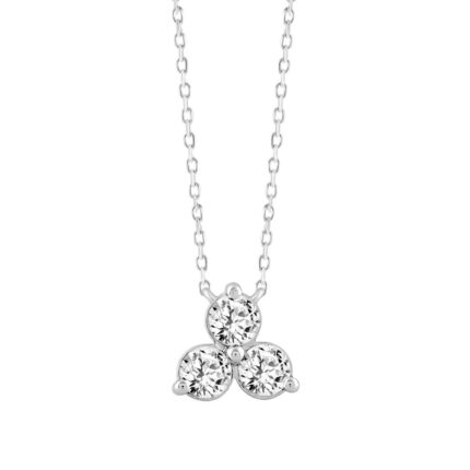 LADIES NECKLACE 1CT ROUND DIAMOND 14K WHITE GOLD WITH CHAIN