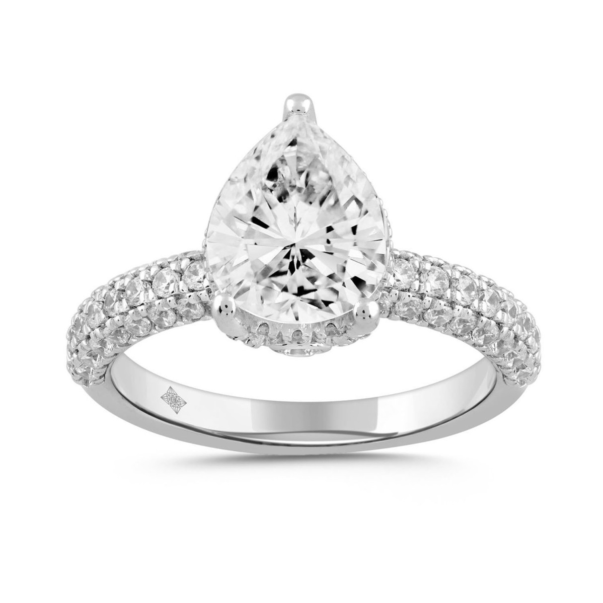 LADIES RING 2 3/4CT ROUND/PEAR DIAMOND 14K WHITE GOLD (CENTER STONE PEAR DIAMOND 2CT ) - Image 1
