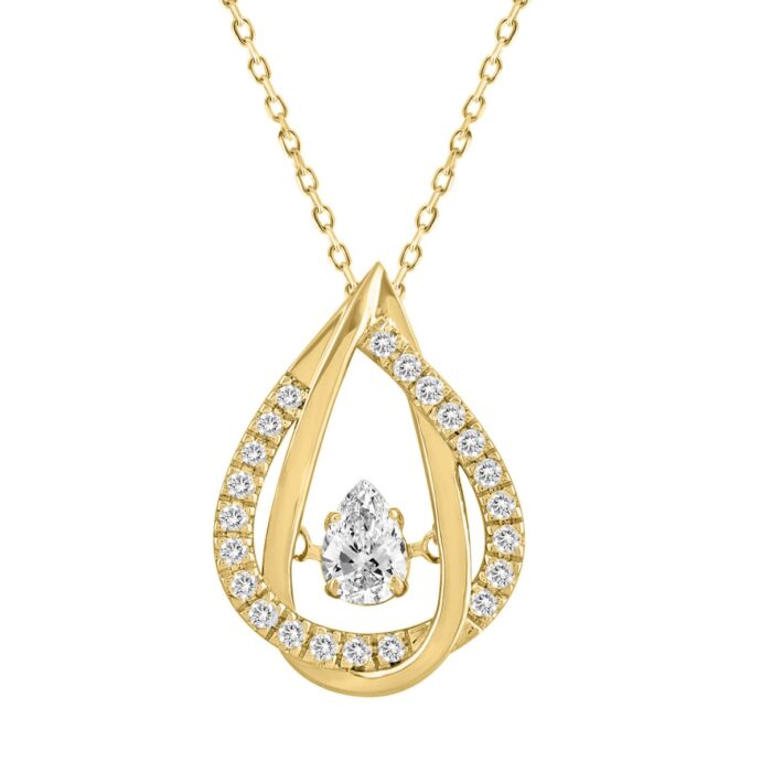 14K YELLOW GOLD 3/4CT ROUND/PEAR DIAMOND LADIES PENDANT WITH CHAIN (CENTER STONE PEAR DIAMOND 1/2CT) - Image 1