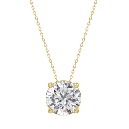 LADIES SOLITAIRE PENDANT WITH UNDER-PASS CHAIN 3CT ROUND DIAMOND 14K YELLOW GOLD