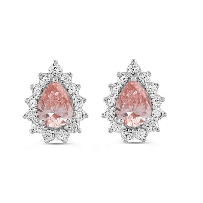 LADIES EARRINGS 3CT ROUND/PEAR DIAMOND 14K WHITE/ROSE GOLD (CENTER STONE PEAR DIAMOND 1CT ) - Image 1