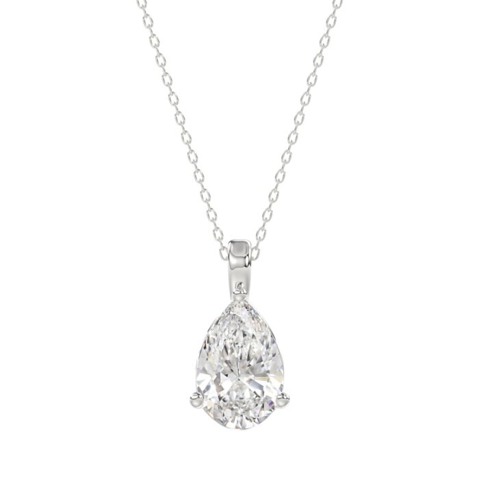 LADIES SOLITAIRE PENDANT 2 1/2CT PEAR DIAMOND 14K WHITE GOLD - Image 1