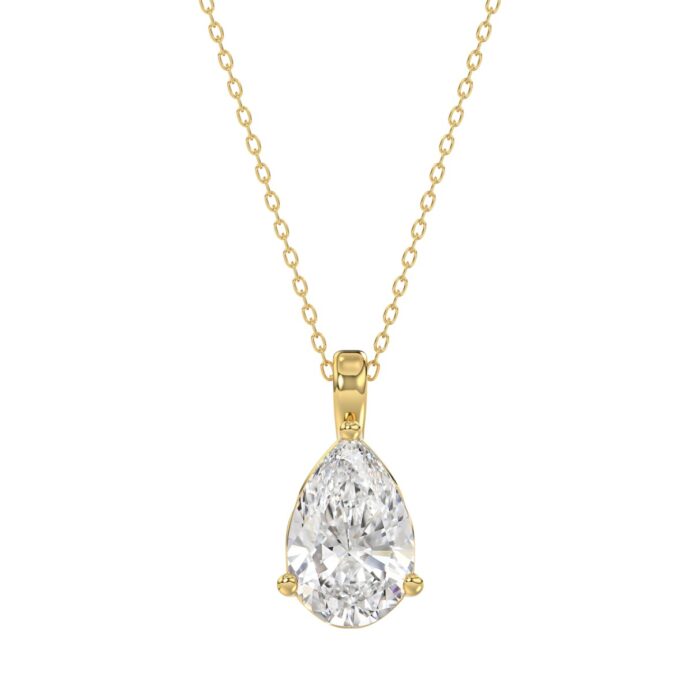 LADIES SOLITAIRE PENDANT 2 1/2CT PEAR DIAMOND 14K YELLOW GOLD - Image 1