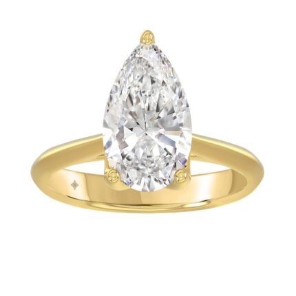 LADIES SOLITAIRE RING 4CT PEAR DIAMOND 14K YELLOW GOLD