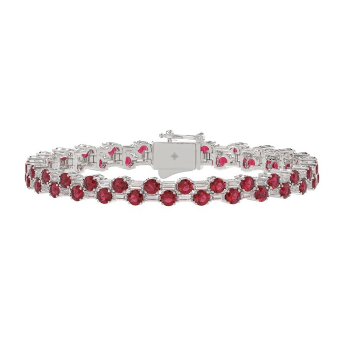 14K WHITE GOLD 9.00CT BAGUETTE/ROUND RUBY DIAMOND LADIES BRACELET (ROUND RUBY 7 3/4CT) - Image 1