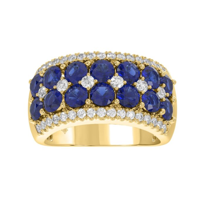 14K YELLOW GOLD 4.00CT ROUND/ROUND BLUE SAPPHIRE DIAMOND LADIES RING - Image 1