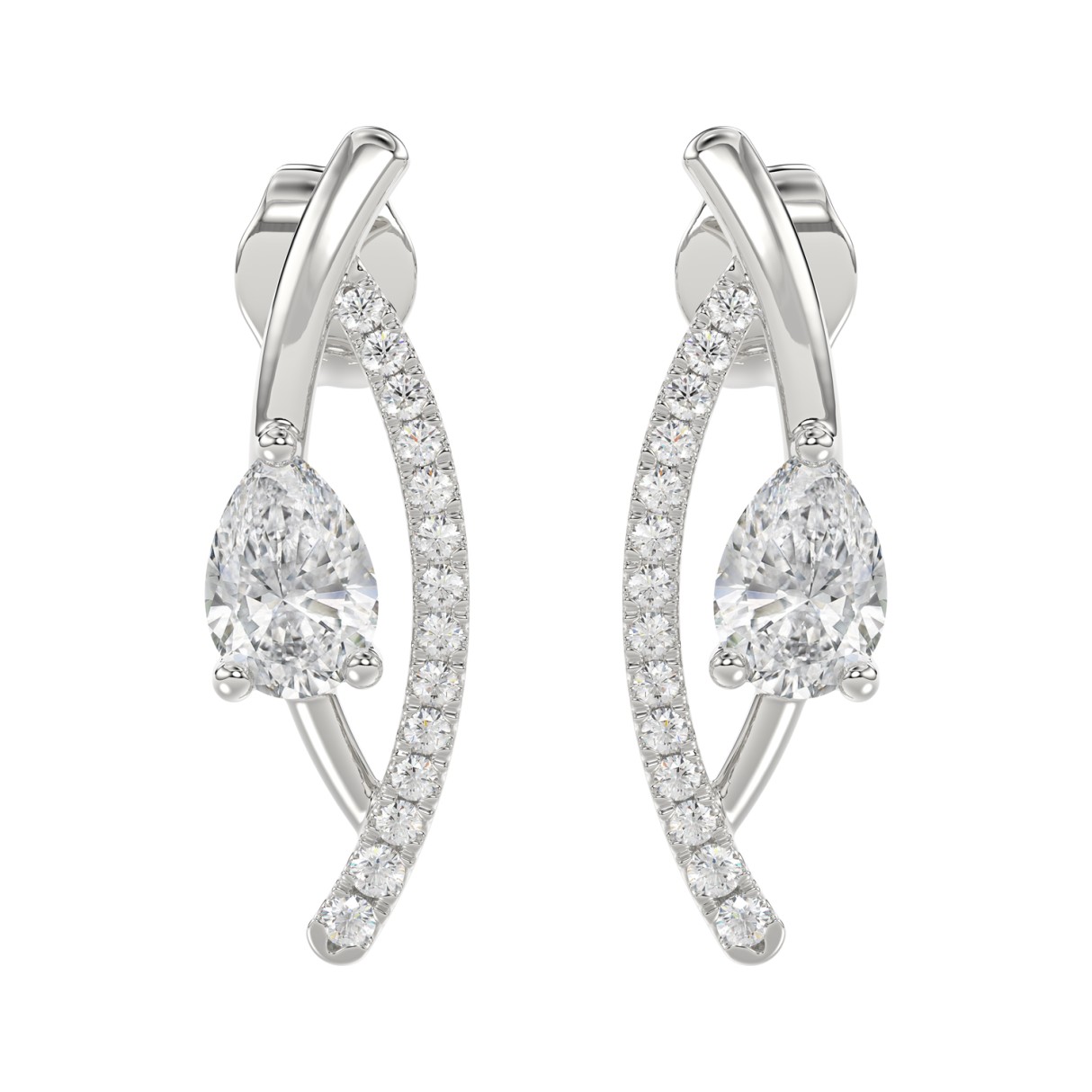 14K WHITE GOLD 1.00CT ROUND/PEAR DIAMOND LADIES EARRINGS - Image 1