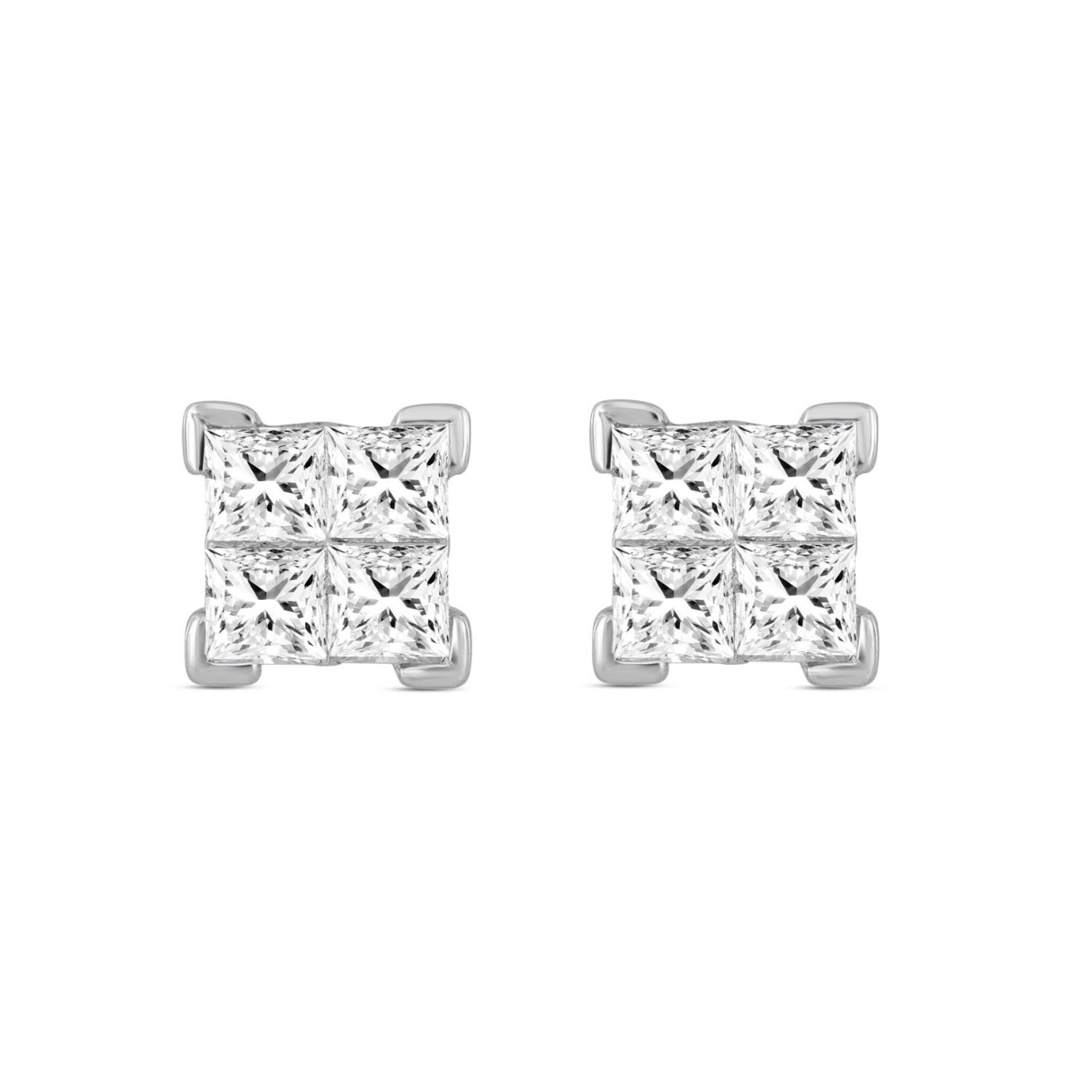 LADIES EARRINGS PRINCESS DIAMOND 10K WHITE GOLD - Image 1