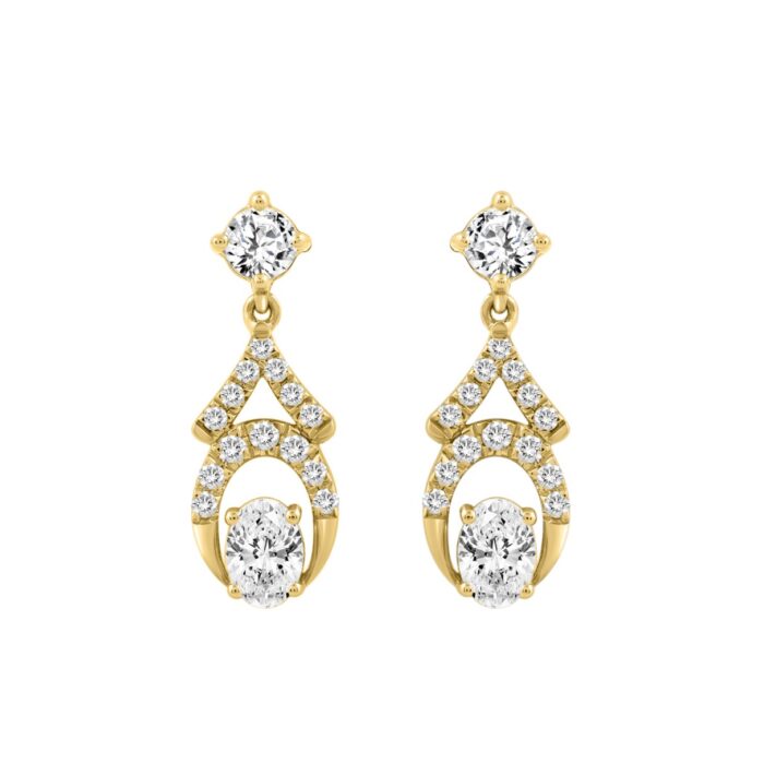 14K YELLOW GOLD 1.00CT ROUND/OVAL DIAMOND LADIES EARRING - Image 1