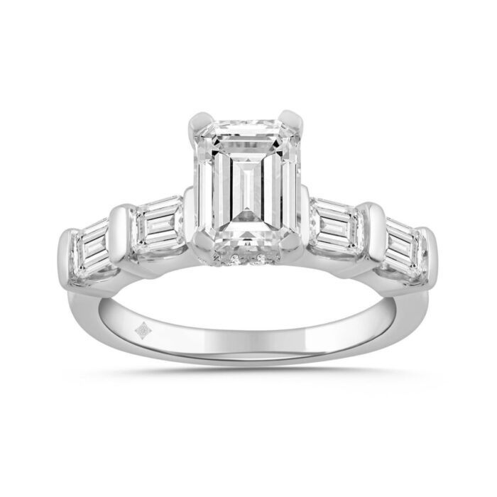 LADIES RING 3.25CT ROUND/EMERALD DIAMOND 14K WHITE GOLD (CENTER STONE EMERALD DIAMOND 2.00CT) - Image 1