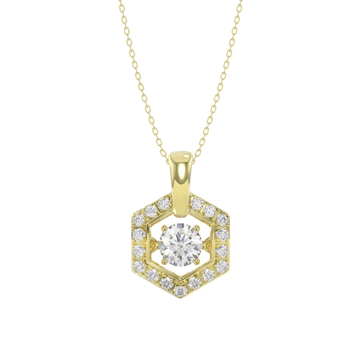 LADIES DANCING DIAMOND PENDANT WITH CHAIN 1/2CT ROUND DIAMOND 14K YELLOW GOLD (CENTER STONE ROUND DIAMOND 1/3CT) - Image 1