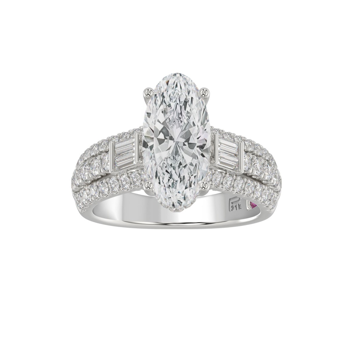 LADIES RING 4.00CT ROUND/OVAL/BAGUETTE DIAMOND WHITE PLATINUM (CENTER STONE OVAL DIAMOND 3CT) - Image 1