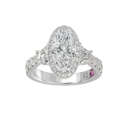 LADIES RING 3.25CT ROUND/OVAL/TRAPEZOID/BAGUETTE DIAMOND WHITE PLATINUM (CENTER STONE OVAL DIAMOND 2CT)