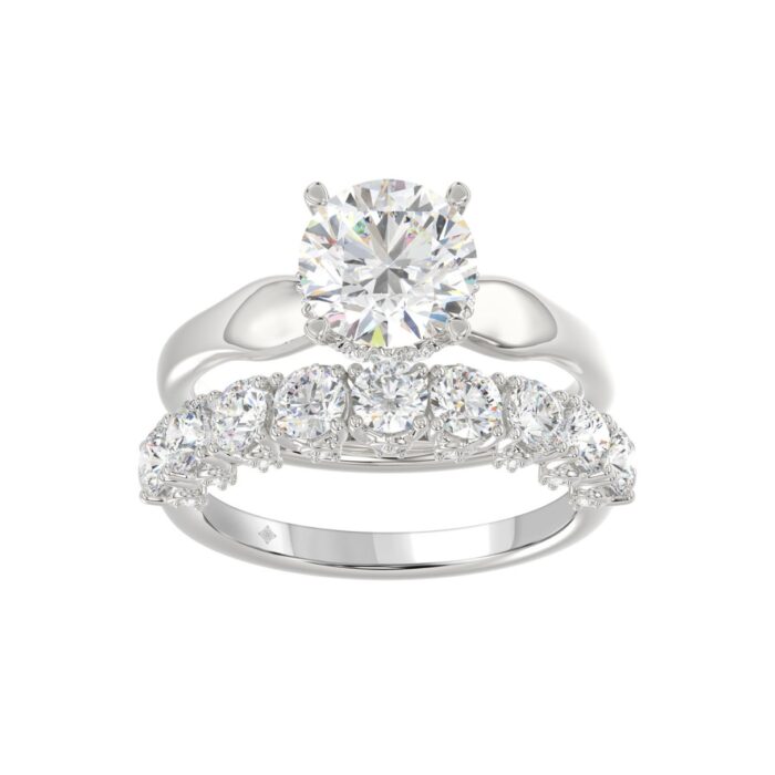 LADIES BRIDAL SET 3 5/8CT ROUND DIAMOND 14K WHITE GOLD (CENTER STONE ROUND DIAMOND 2.00CT) - Image 1