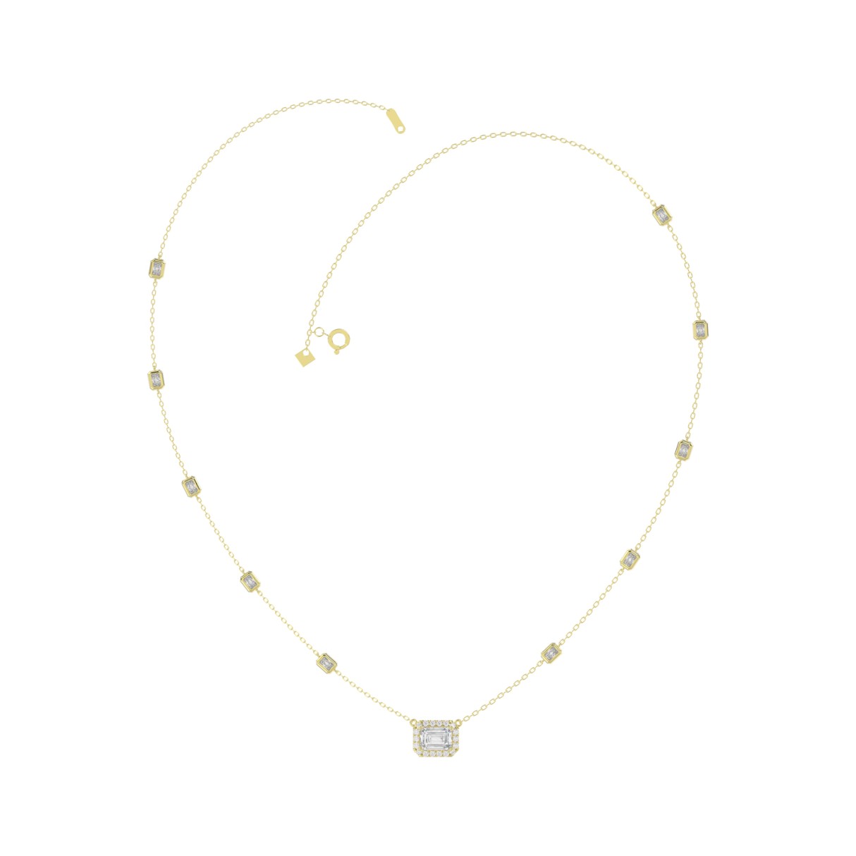 14K YELLOW GOLD 2 1/4CT ROUND/EMERALD DIAMOND LADIES NECKLACE - Image 1