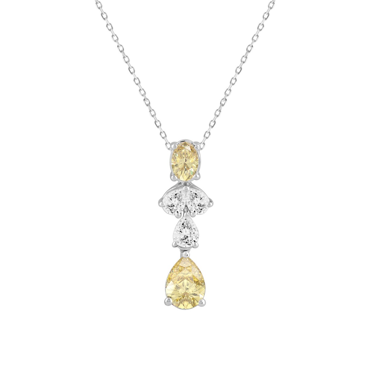 14K WHITE/YELLOW GOLD 2.00CT PEAR/OVAL DIAMOND LADIES PENDANT WITH CHAIN (PEAR PINK 1.00CT/OVAL DIAMOND 1/2CT) - Image 1