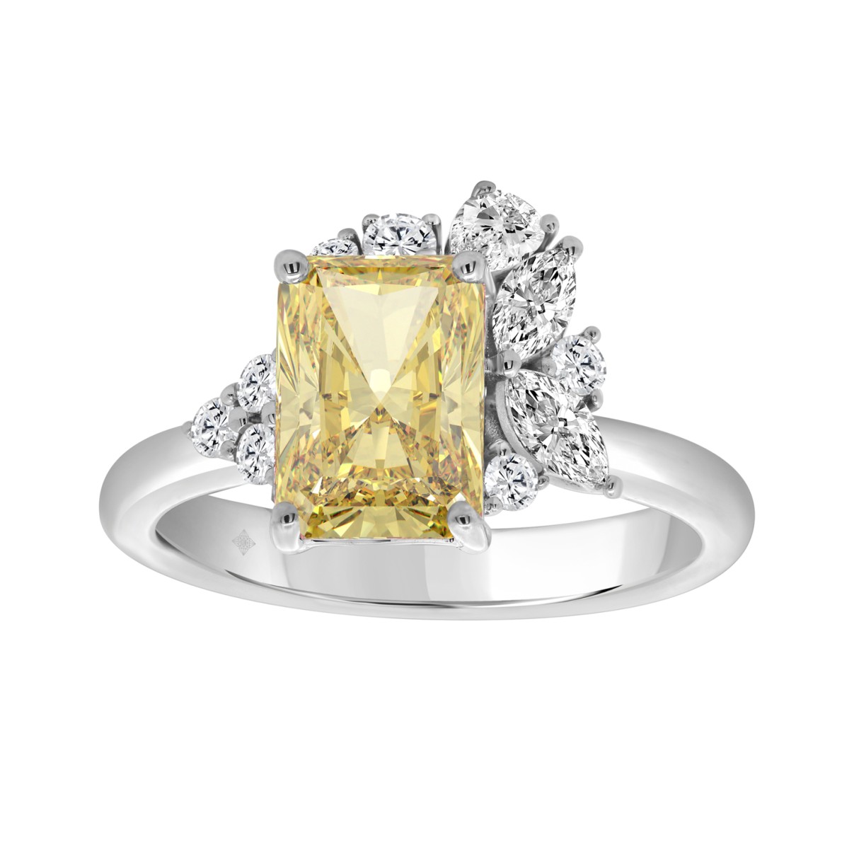 14K WHITE GOLD 2 1/2CT ROUND/MARQUISE/PEAR/YELLOW RADIANT DIAMOND LADIES RING (CENTER STONE YELLOW RADIANT DIAMOND 2CT) - Image 1
