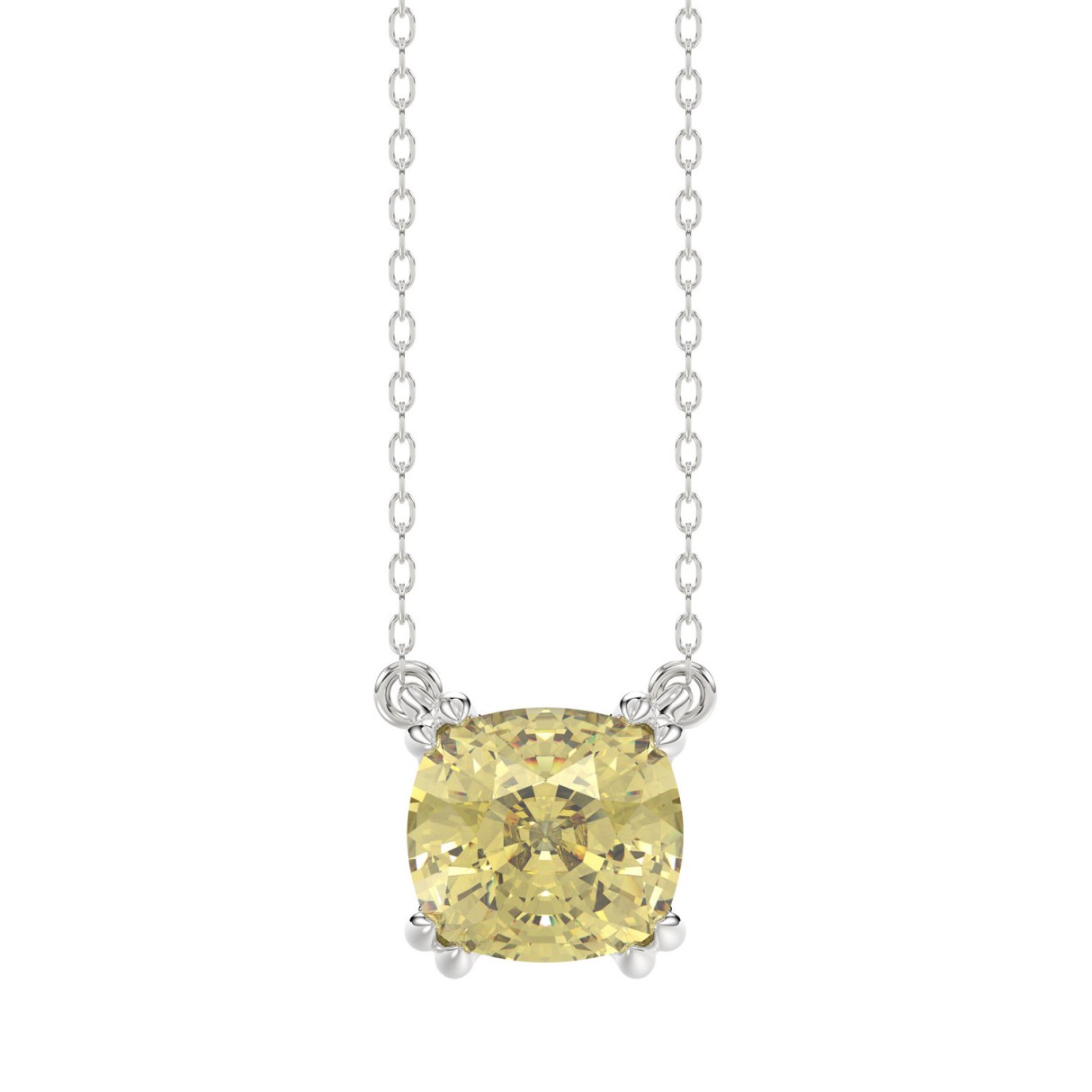 14K WHITE GOLD 1.00CT CUSHION YELLOW DIAMOND LADIES PENDANT - Image 1