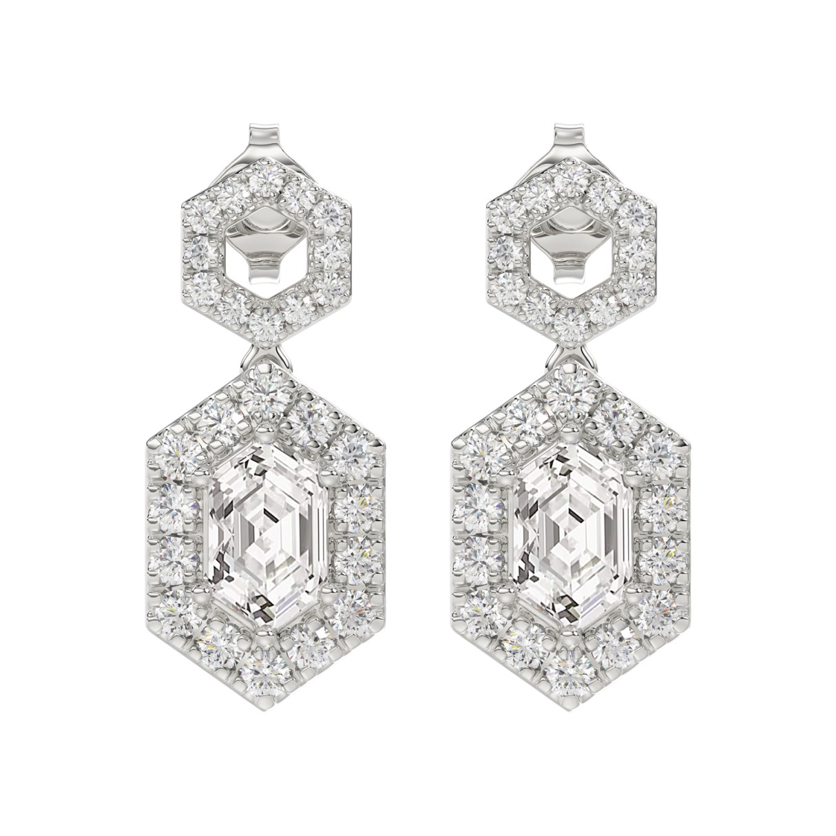 14K WHITE GOLD 2 1/4CT ROUND/KITE STEP CUT DIAMOND LADIES EARRINGS - Image 1