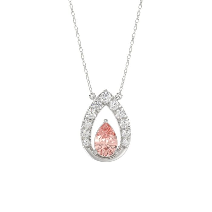 14K WHITE GOLD CRAFTED WITH 18K YELLOW GOLD BACK PLATE 1 1/2CT ROUND/PINK PEAR DIAMOND LADIES NECKLACE - Image 1