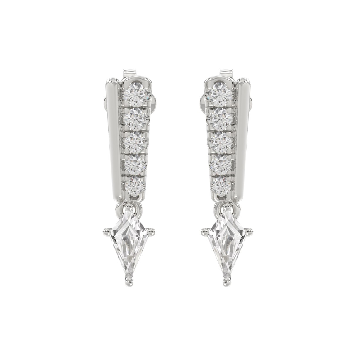 14K WHITE GOLD 3/4CT ROUND/KITE STEP CUT DIAMOND LADIES EARRINGS - Image 1