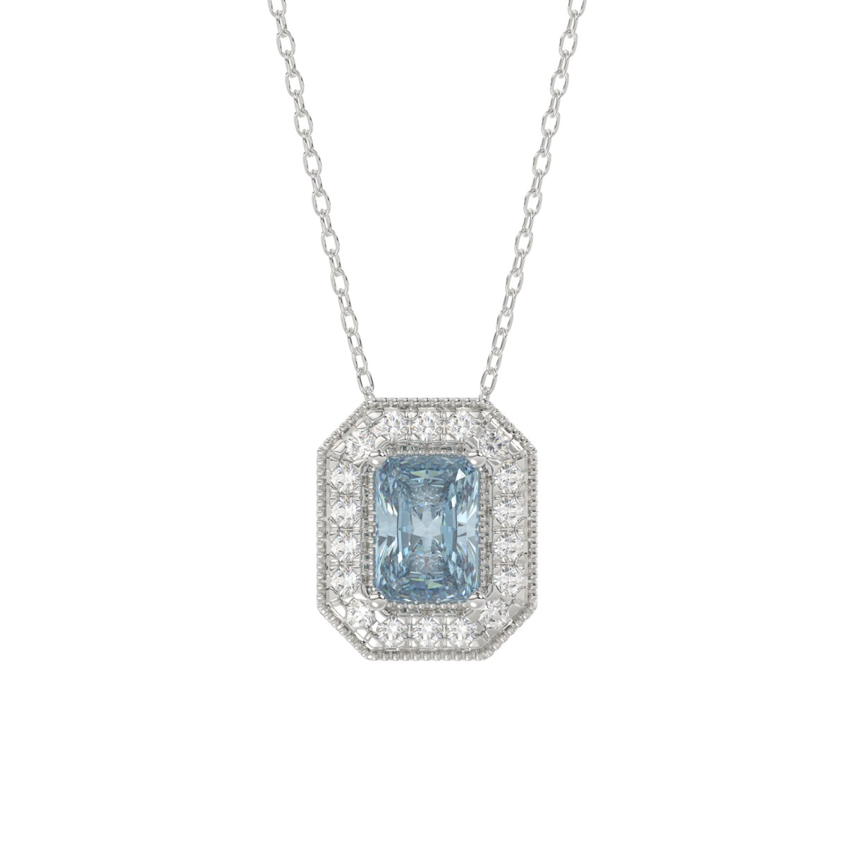 14K WHITE GOLD CRAFTED WITH 18K YELLOW GOLD BACK PLATE 1 1/4CT ROUND/BLUE EMERALD DIAMOND LADIES PENDANT WITH CHAIN - Image 1