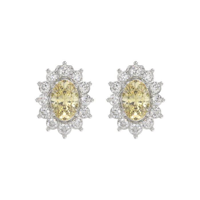 14K WHITE GOLD CRAFTED WITH 18K YELLOW GOLD BACK PLATE 1 1/2CT ROUND/YELLOW OVAL DIAMOND LADIES EARRINGS - Image 1