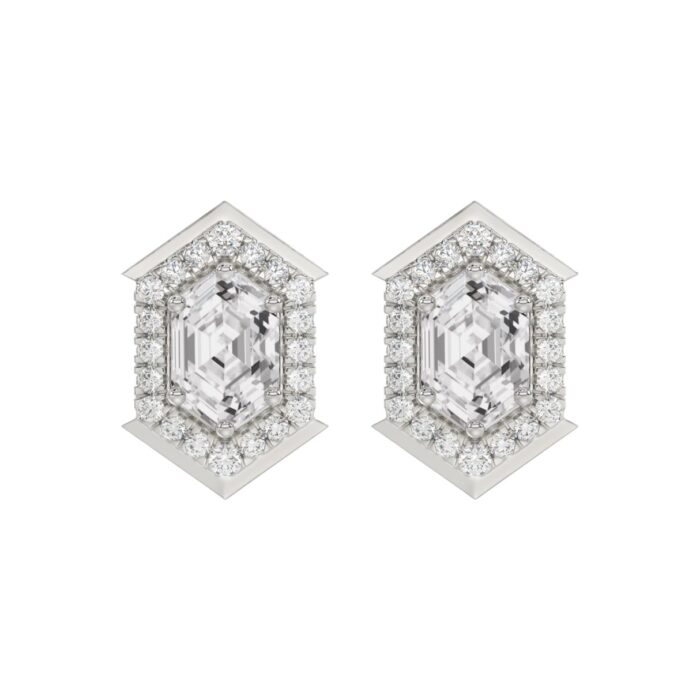 14K WHITE GOLD 1 1/4CT ROUND/HEXAGON DIAMOND LADIES EARRINGS - Image 1