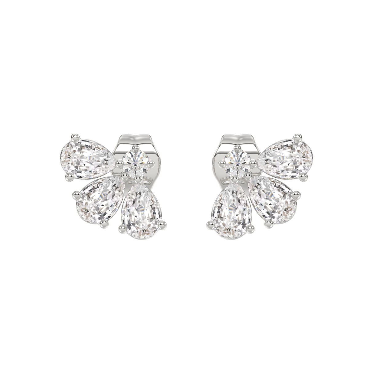 14K WHITE GOLD 1.00CT ROUND/PEAR DIAMOND LADIES EARRINGS - Image 1