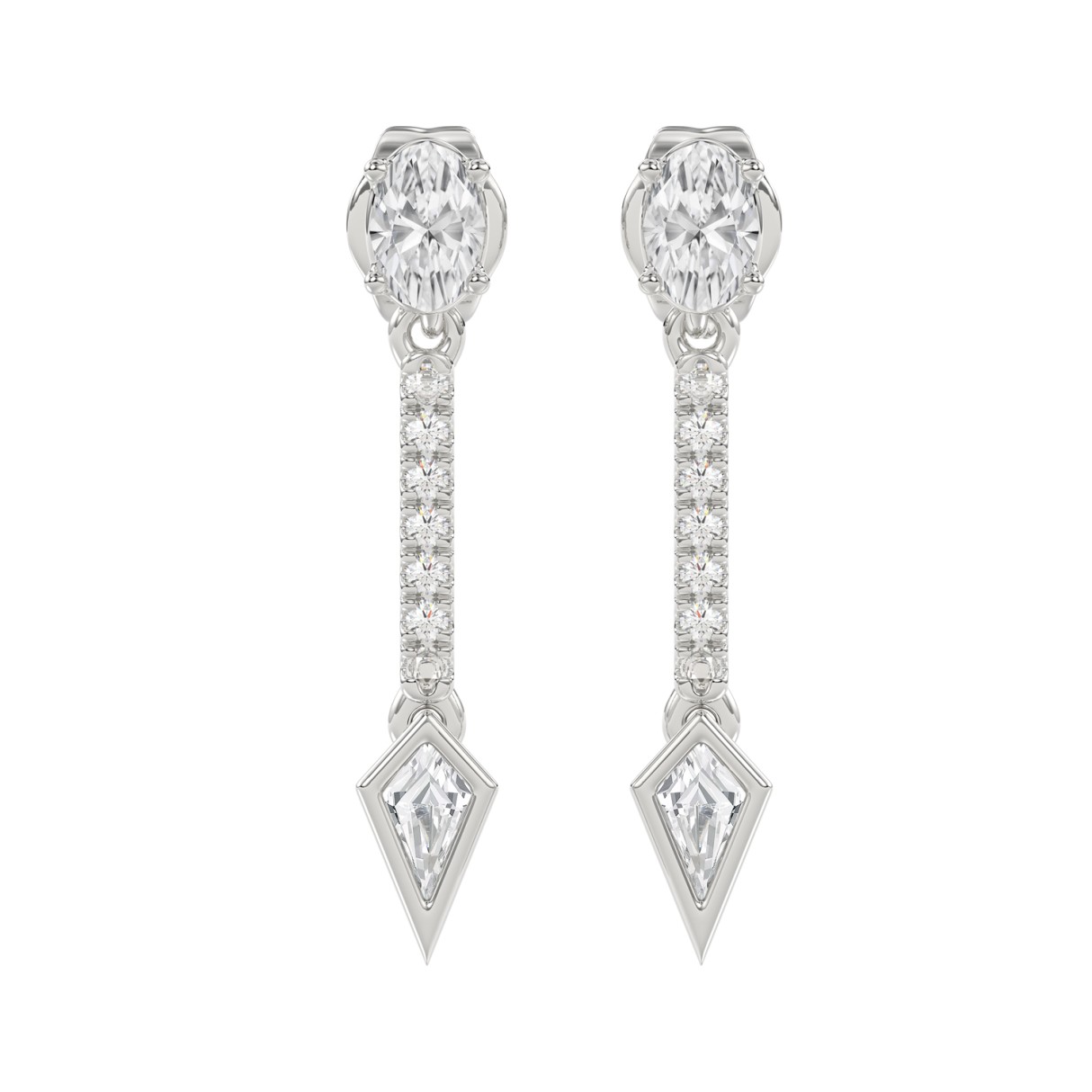 14K WHITE GOLD 1.00CT ROUND/OVAL/KITE DIAMOND LADIES EARRINGS - Image 1
