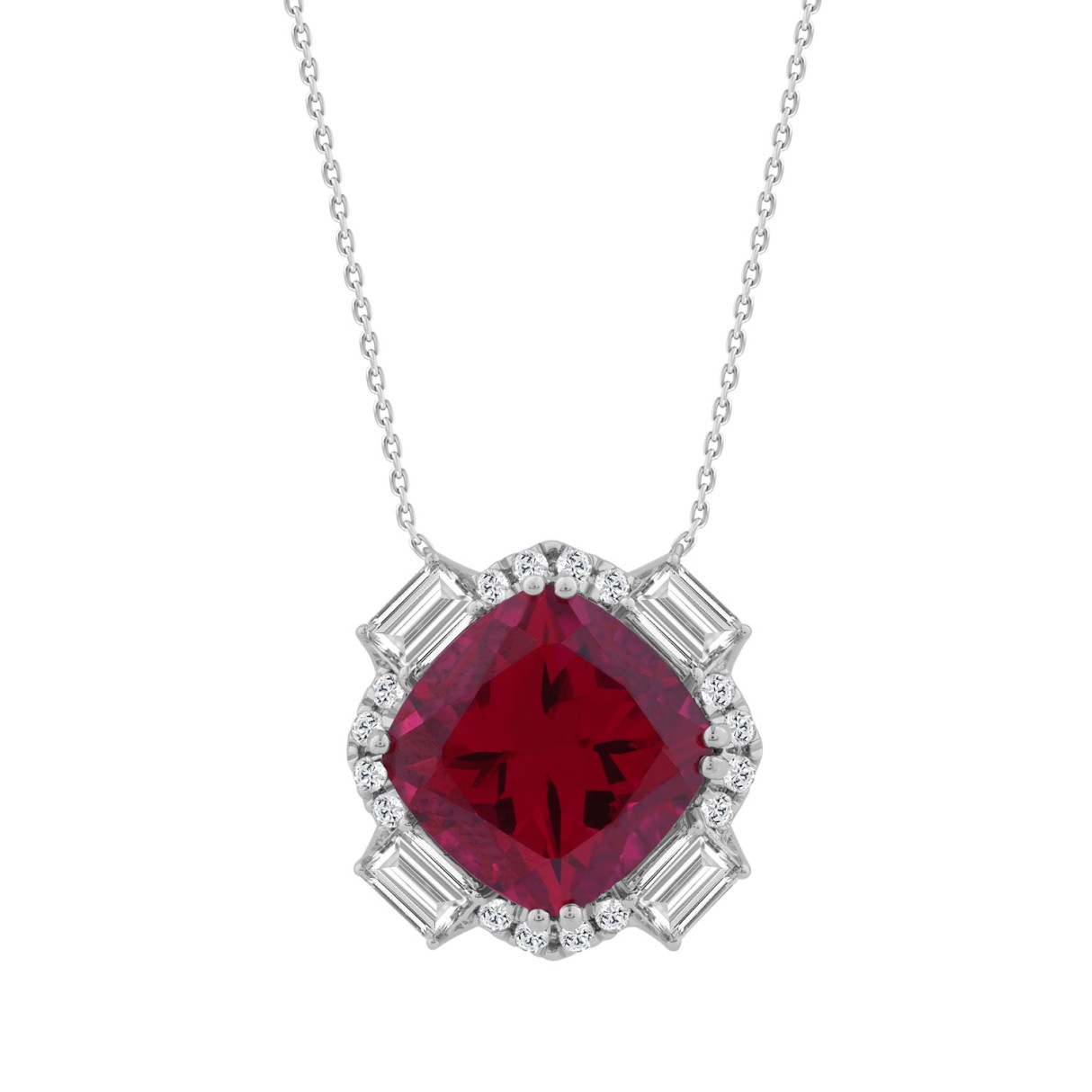 14K WHITE GOLD 1.00CT ROUND/EMERALD/RUBY CUSHION DIAMOND LADIES PENDANT WITH CHAIN - Image 1
