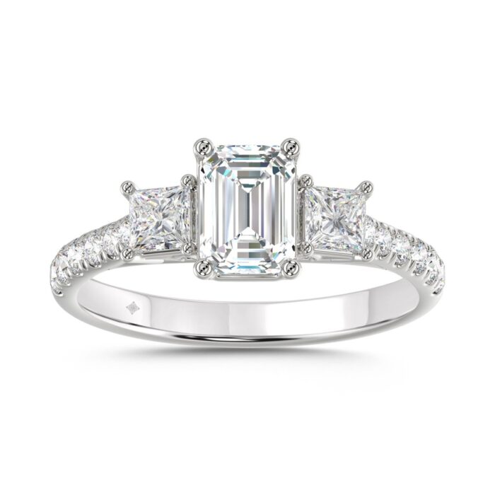 LADIES RING 1 7/8CT EMERALD/PRINCESS/ROUND DIAMOND 14K WHITE GOLD (CENTER STONE EMERALD DIAMOND 1CT ) - Image 1
