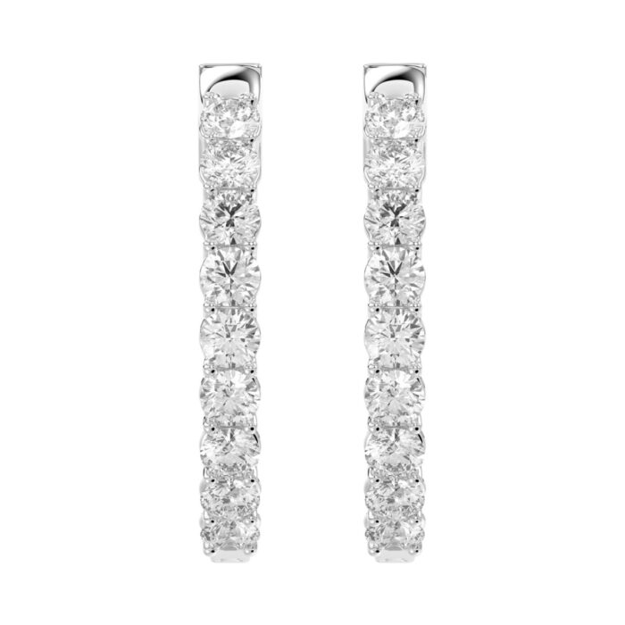 LADIES HOOP EARRINGS 3CT ROUND DIAMOND 14K WHITE GOLD - Image 1