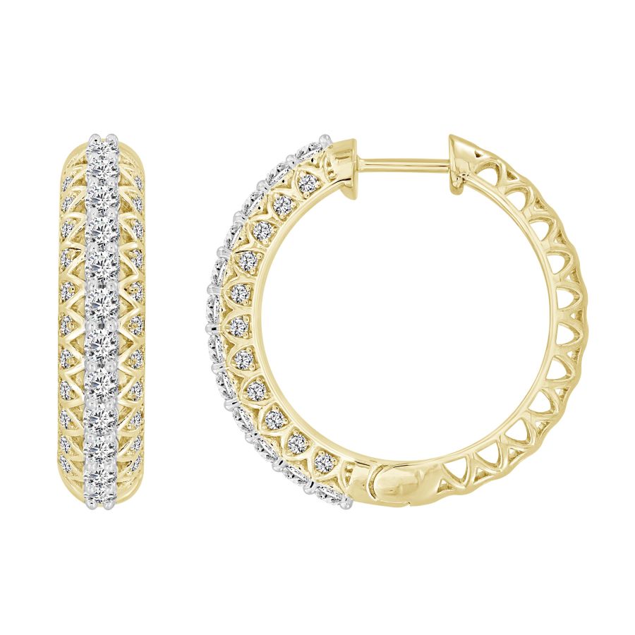 LADIES HOOP EARRINGS 1.50CT ROUND DIAMOND 14K YELLOW GOLD 1 LADIES HOOP EARRINGS 1.50CT ROUND DIAMOND 14K YELLOW GOLD - Image 1