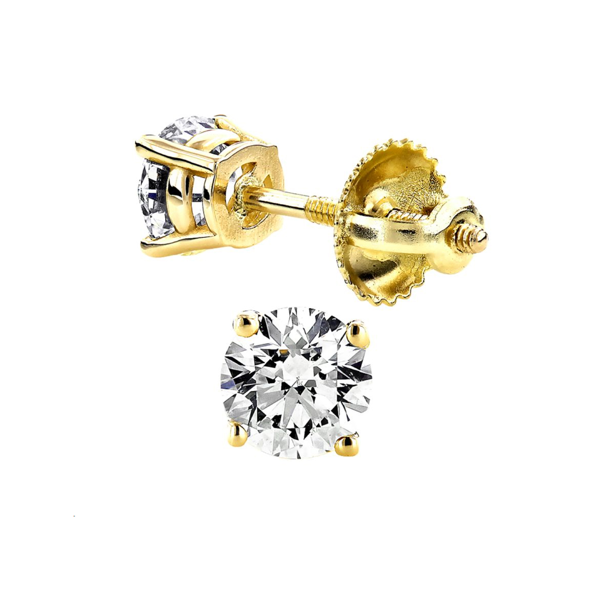 LADIES SOLITAIRE CROWN SETTING EARRINGS 1.50CT ROUND DIAMOND 14K YELLOW GOLD 1 LADIES SOLITAIRE CROWN SETTING EARRINGS 1.50CT ROUND DIAMOND 14K YELLOW GOLD - Image 1