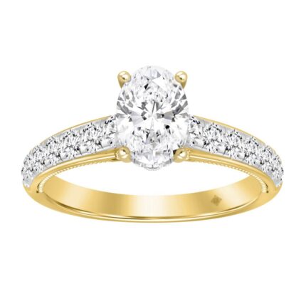 LADIES RING 1 3/4CT ROUND/OVAL DIAMOND 14K YELLOW GOLD (CENTER STONE OVAL DIAMOND 1CT )
