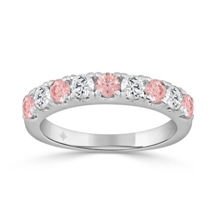 LADIES BAND 1CT ROUND PINK DIAMOND 14K WHITE GOLD
