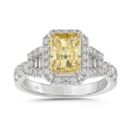 14K WHITE GOLD 2 3/4CT ROUND/BAGUETTE/RADIANT DIAMOND LADIES RING (CENTER STONE YELLOW RADIANT DIAMOND 2.00CT)