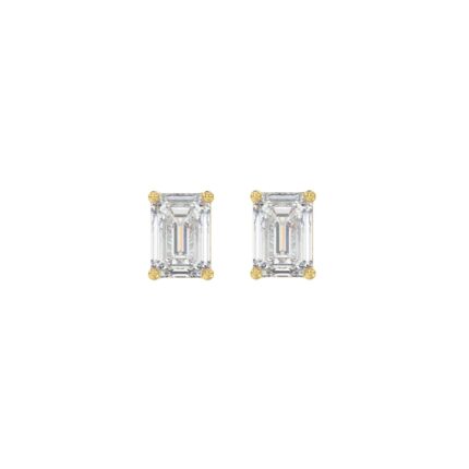 LADIES SOLITAIRE EARRINGS 1CT EMERALD DIAMOND 14K YELLOW GOLD