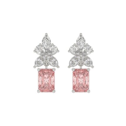 14K WHITE GOLD 3.00CT PEAR/MARQUISE/PINK RADIANT DIAMOND LADIES EARRINGS